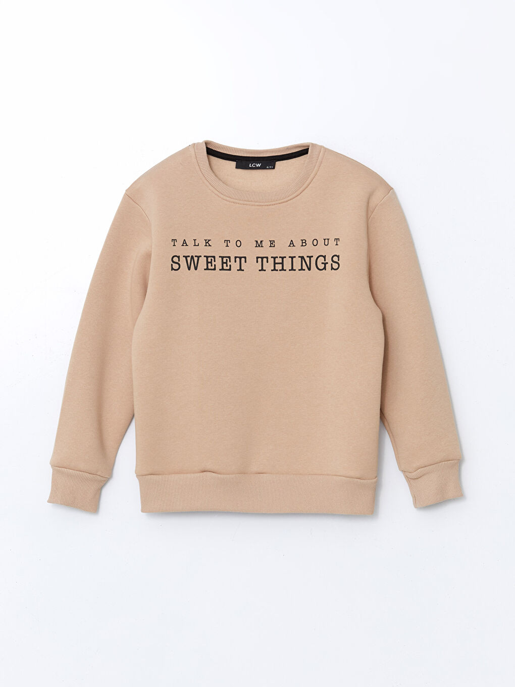 LCW Kids Bej Bisiklet Yaka Baskılı Kız Çocuk Sweatshirt