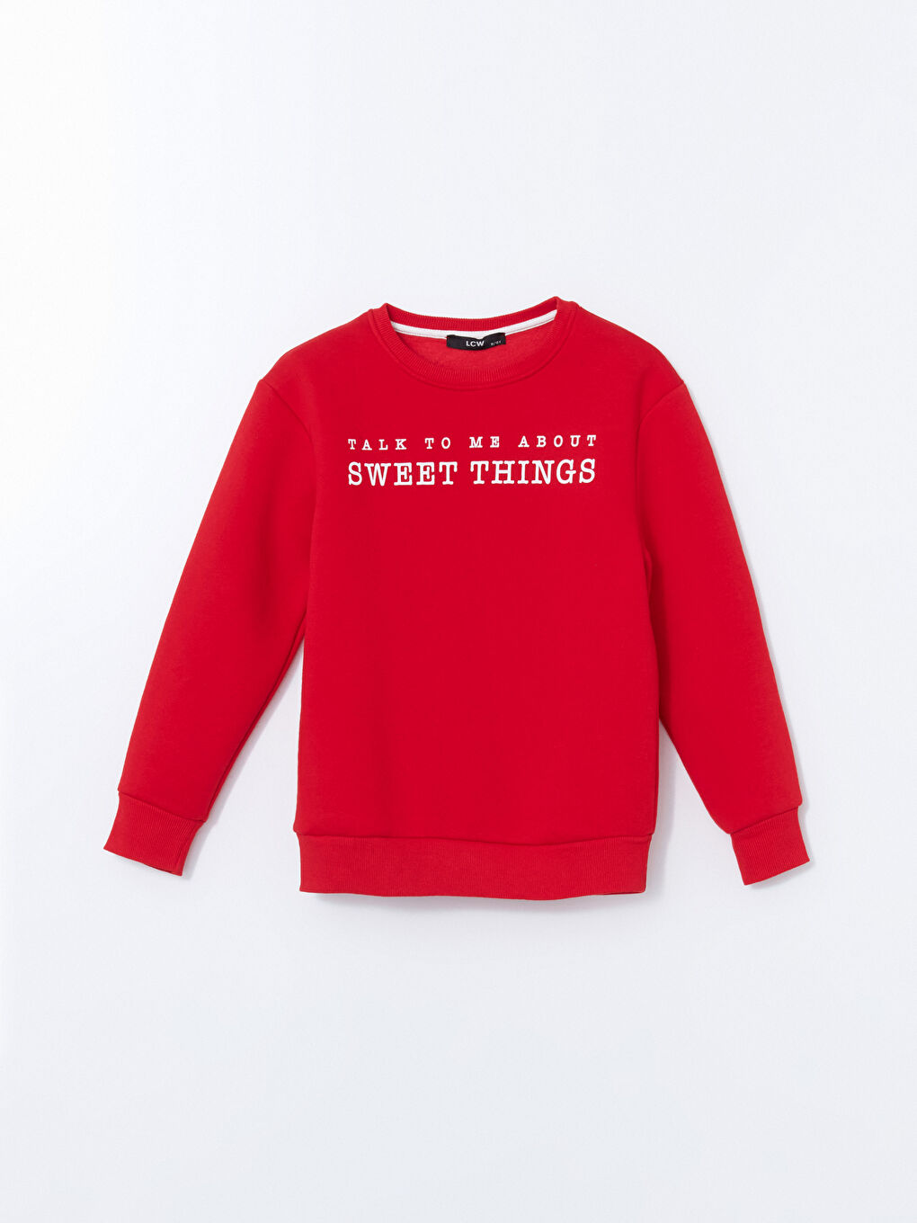 LCW Kids Kırmızı Bisiklet Yaka Baskılı Kız Çocuk Sweatshirt