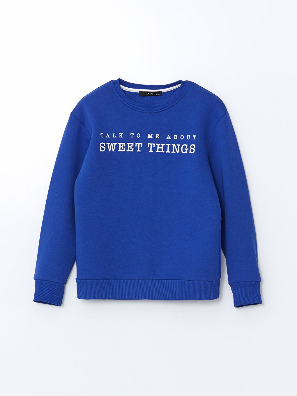 LCW Kids Mavi Bisiklet Yaka Baskılı Kız Çocuk Sweatshirt