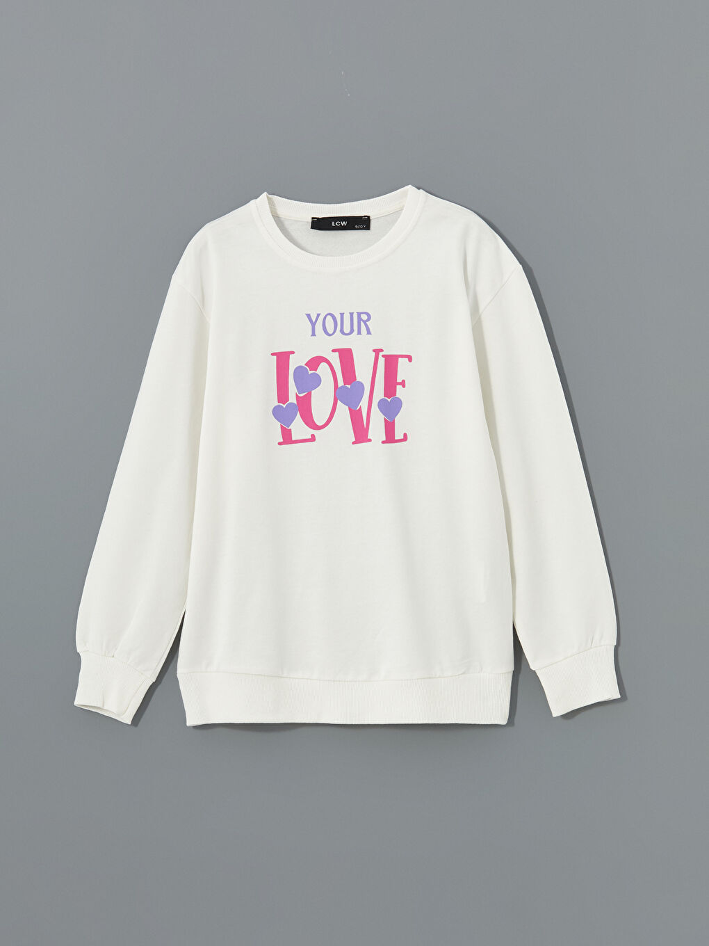 LCW Kids Ekru Bisiklet Yaka Baskılı Kız Çocuk Sweatshirt