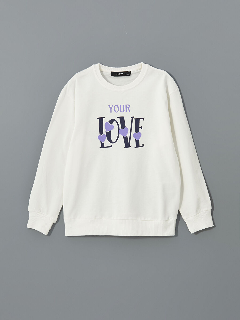 LCW Kids Ekru Bisiklet Yaka Baskılı Kız Çocuk Sweatshirt