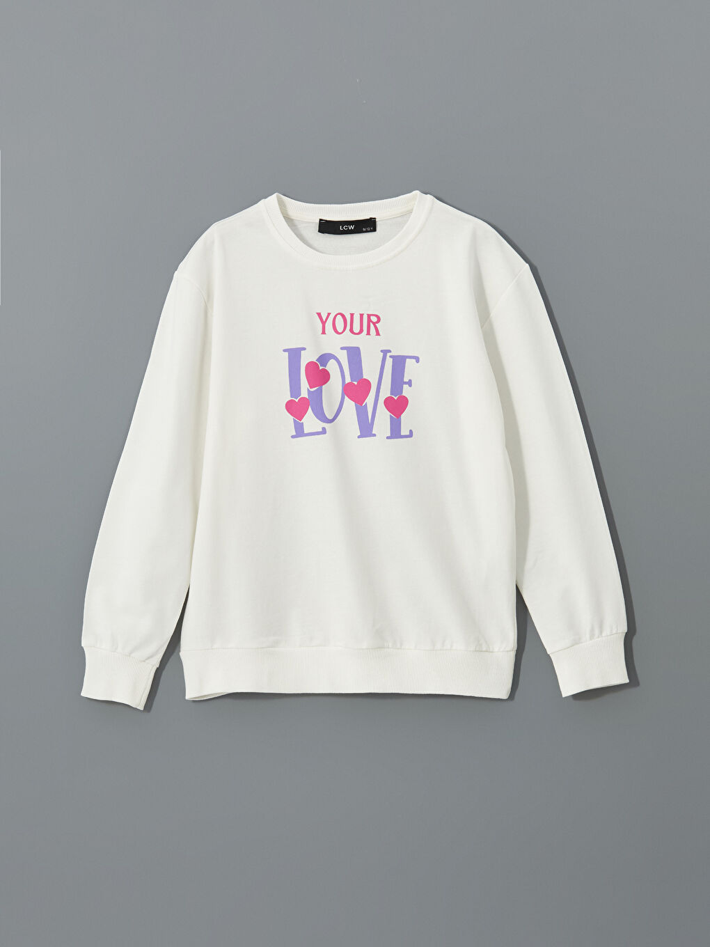 LCW Kids Ekru Bisiklet Yaka Baskılı Kız Çocuk Sweatshirt