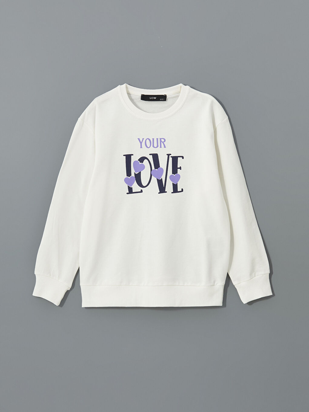 LCW Kids Ekru Bisiklet Yaka Baskılı Kız Çocuk Sweatshirt