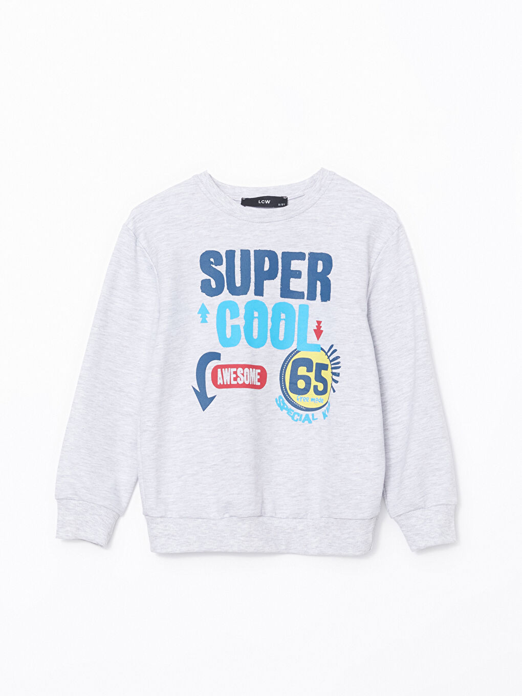 LCW Kids Gri Bisiklet Yaka Baskılı Erkek Çocuk Sweatshirt