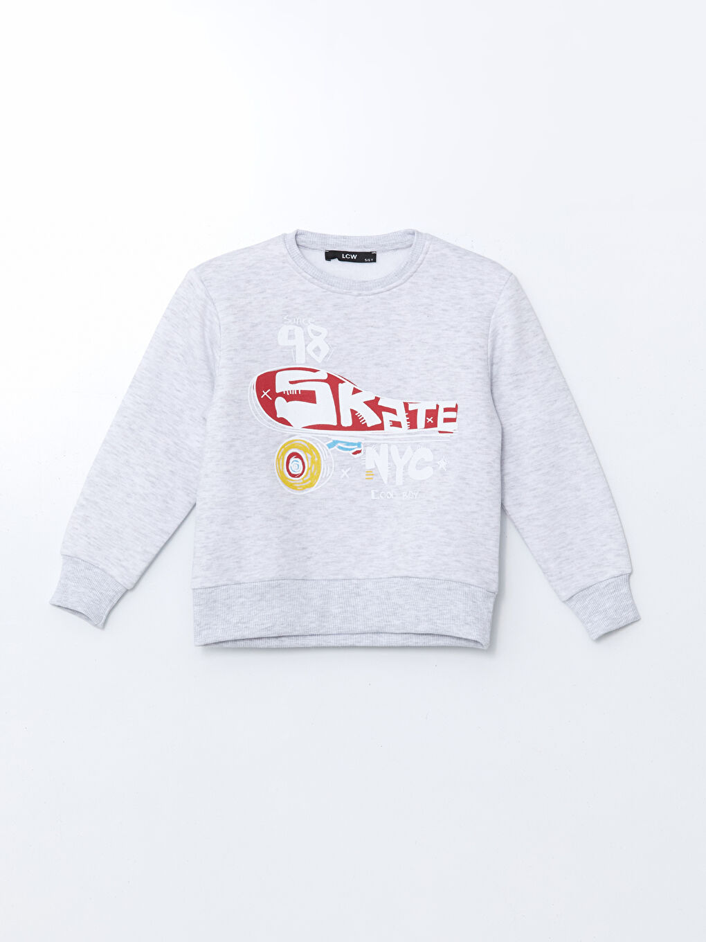 Gri Bisiklet Yaka Baskılı Erkek Çocuk Sweatshirt