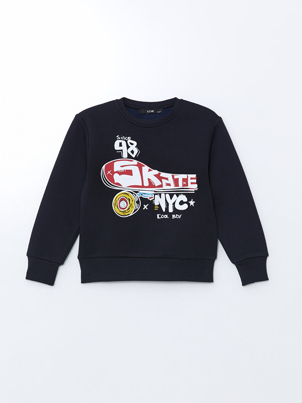 Lacivert Bisiklet Yaka Baskılı Erkek Çocuk Sweatshirt