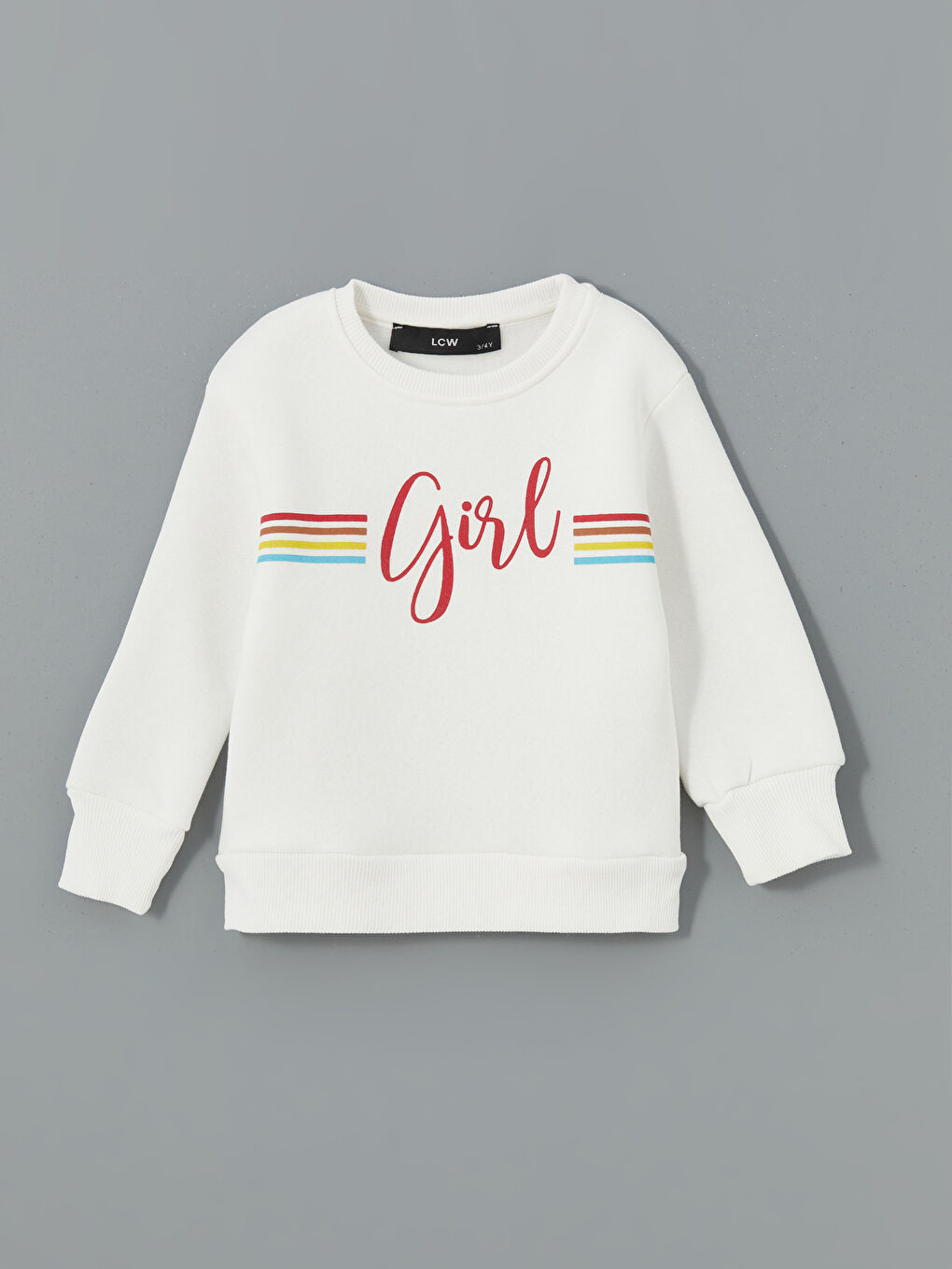 LCW Kids Ekru Bisiklet Yaka Baskılı Kız Çocuk Sweatshirt