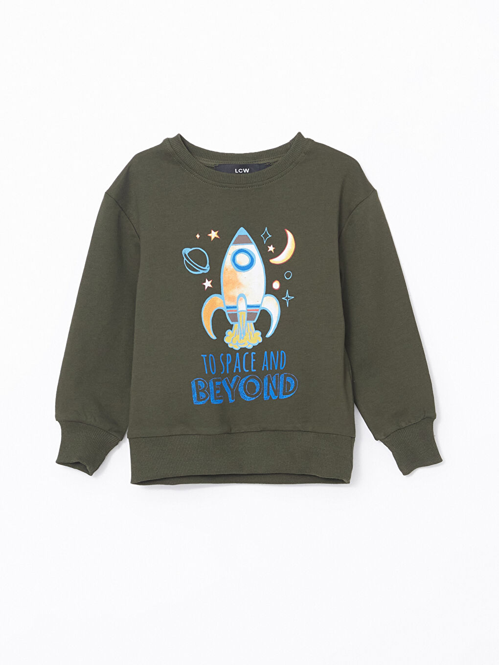 Haki Bisiklet Yaka Baskılı Erkek Bebek Sweatshirt
