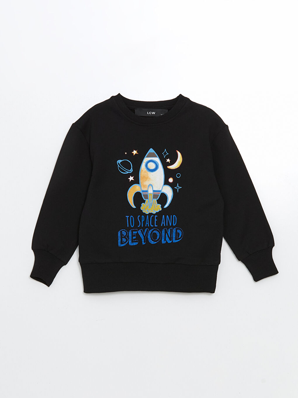 LCW Kids Siyah Bisiklet Yaka Baskılı Erkek Bebek Sweatshirt