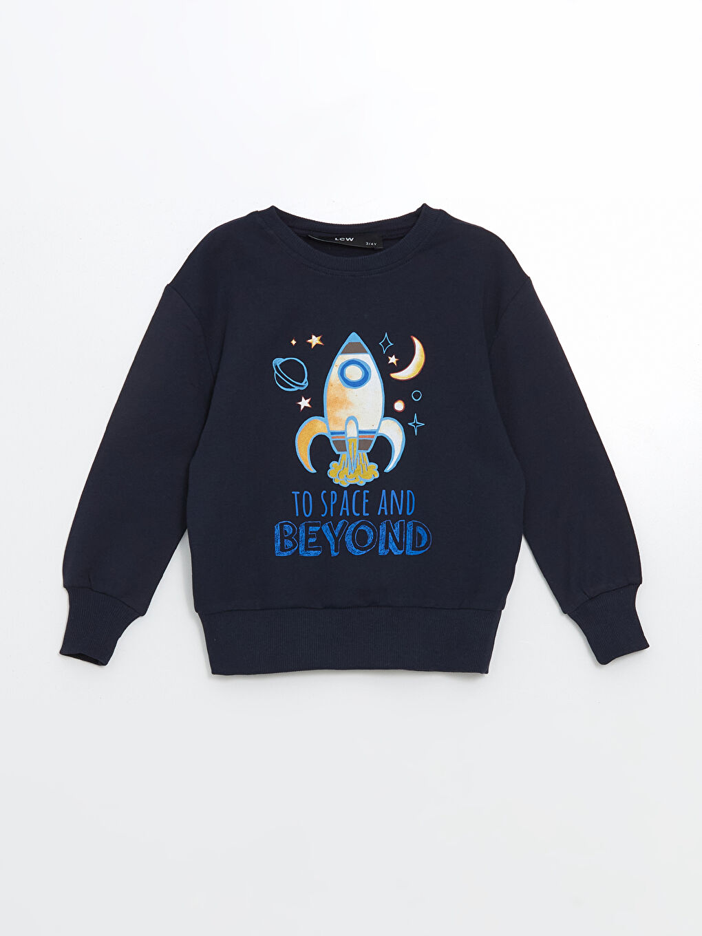 LCW baby Lacivert Bisiklet Yaka Baskılı Erkek Bebek Sweatshirt