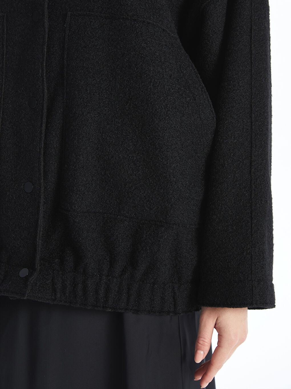 Siyah Kolej Yaka Oversize Kadın Bomber Mont-4