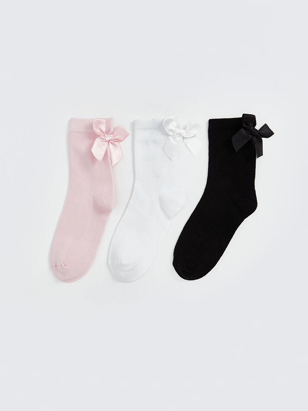 Pembe Fiyonk Detaylı Kız Çocuk Soket Çorap 3'lü