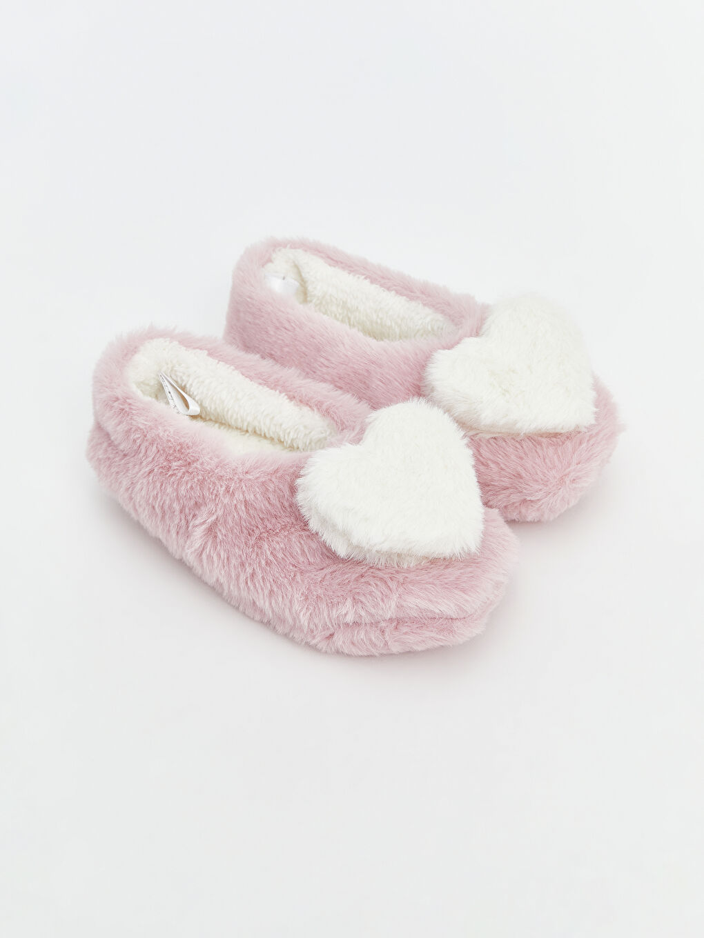Heart Patterned Girls' Plush Slippers
