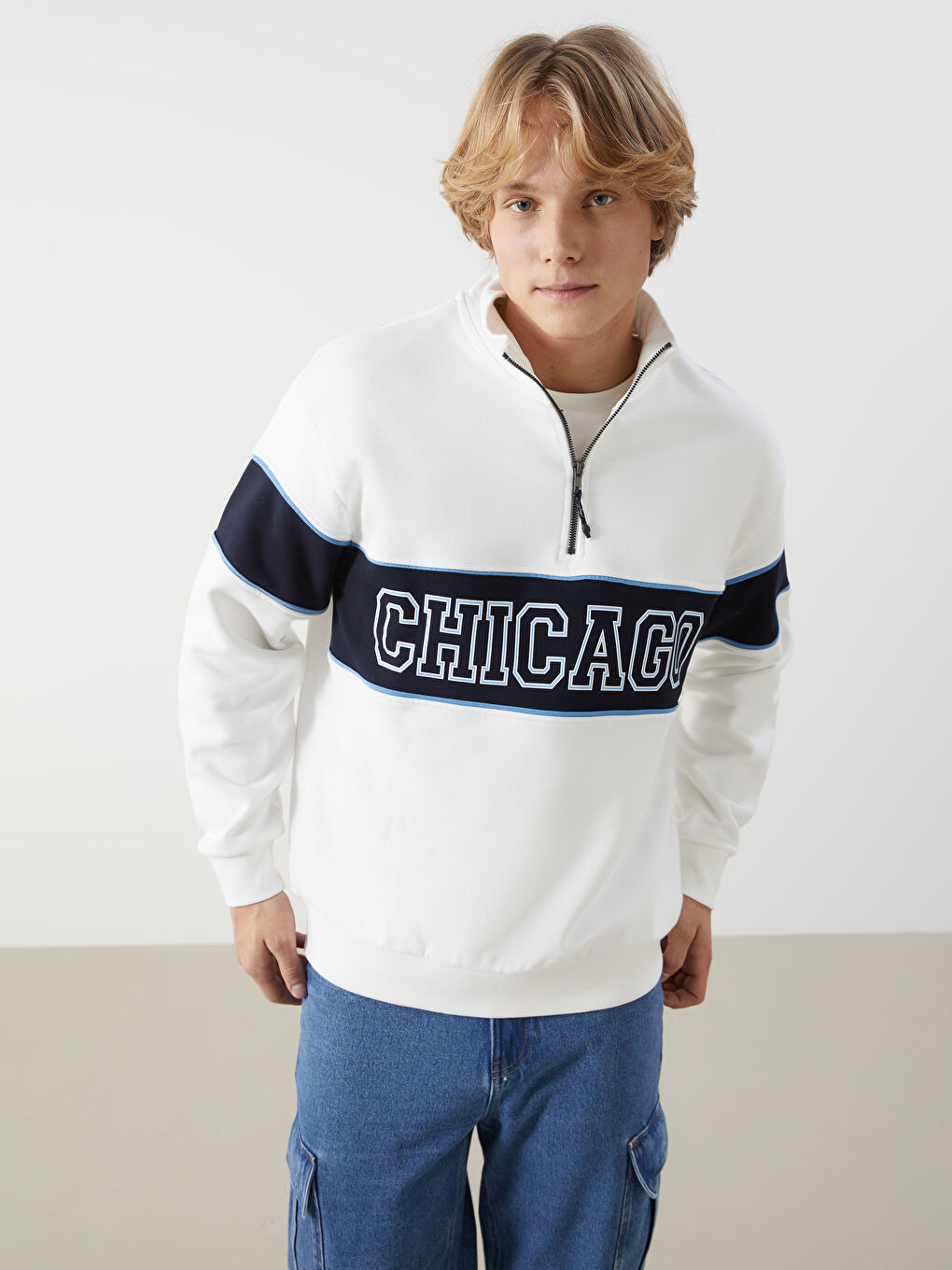 Turtle Neck Long Sleeve Printed Men's Sweatshirt -W4LS25Z8-EEW