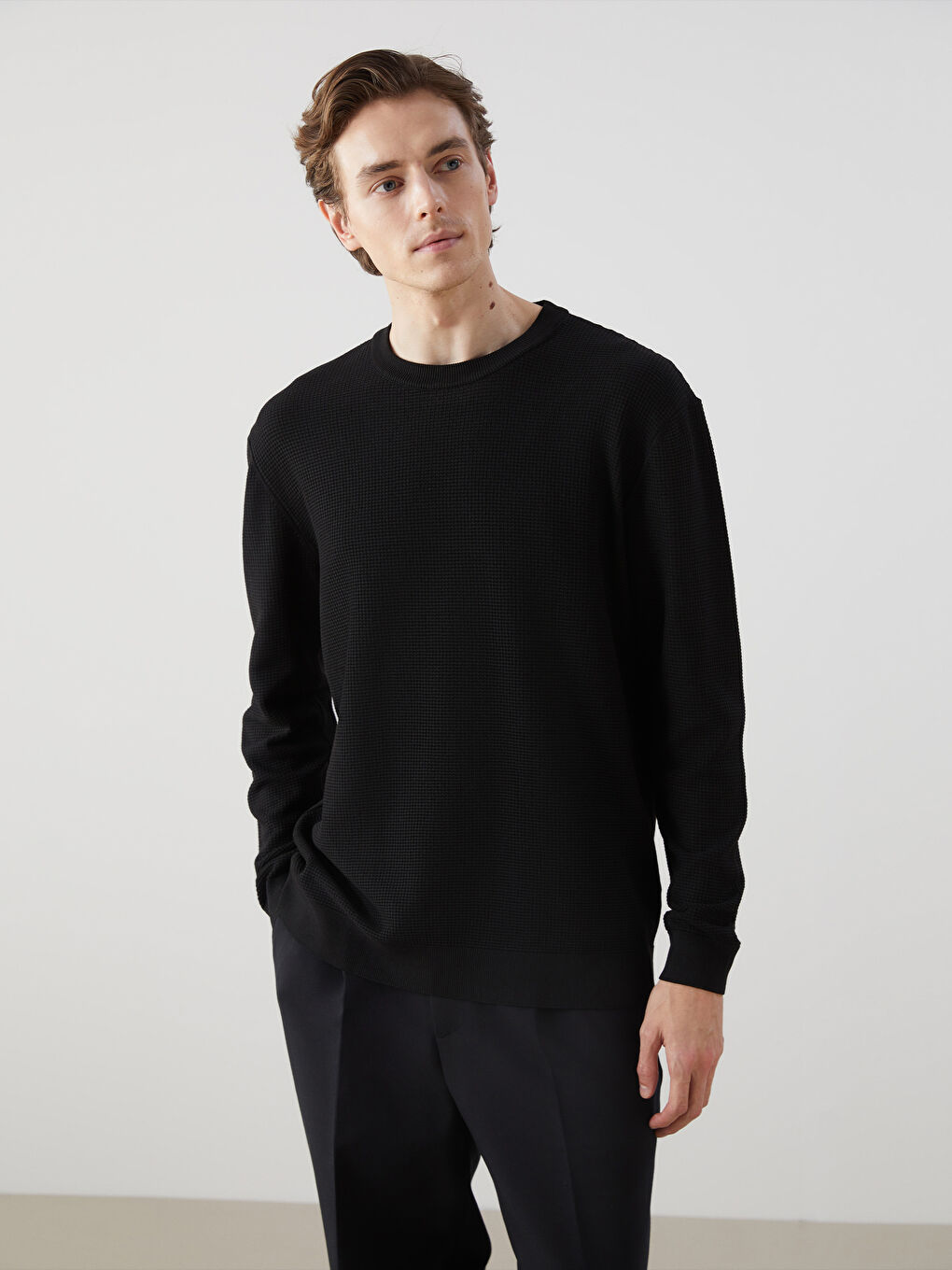 Siyah Bisiklet Yaka Erkek Triko Kazak