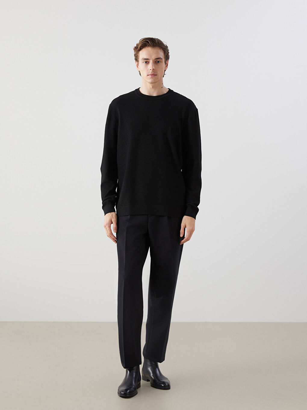 Siyah Bisiklet Yaka Erkek Triko Kazak-1