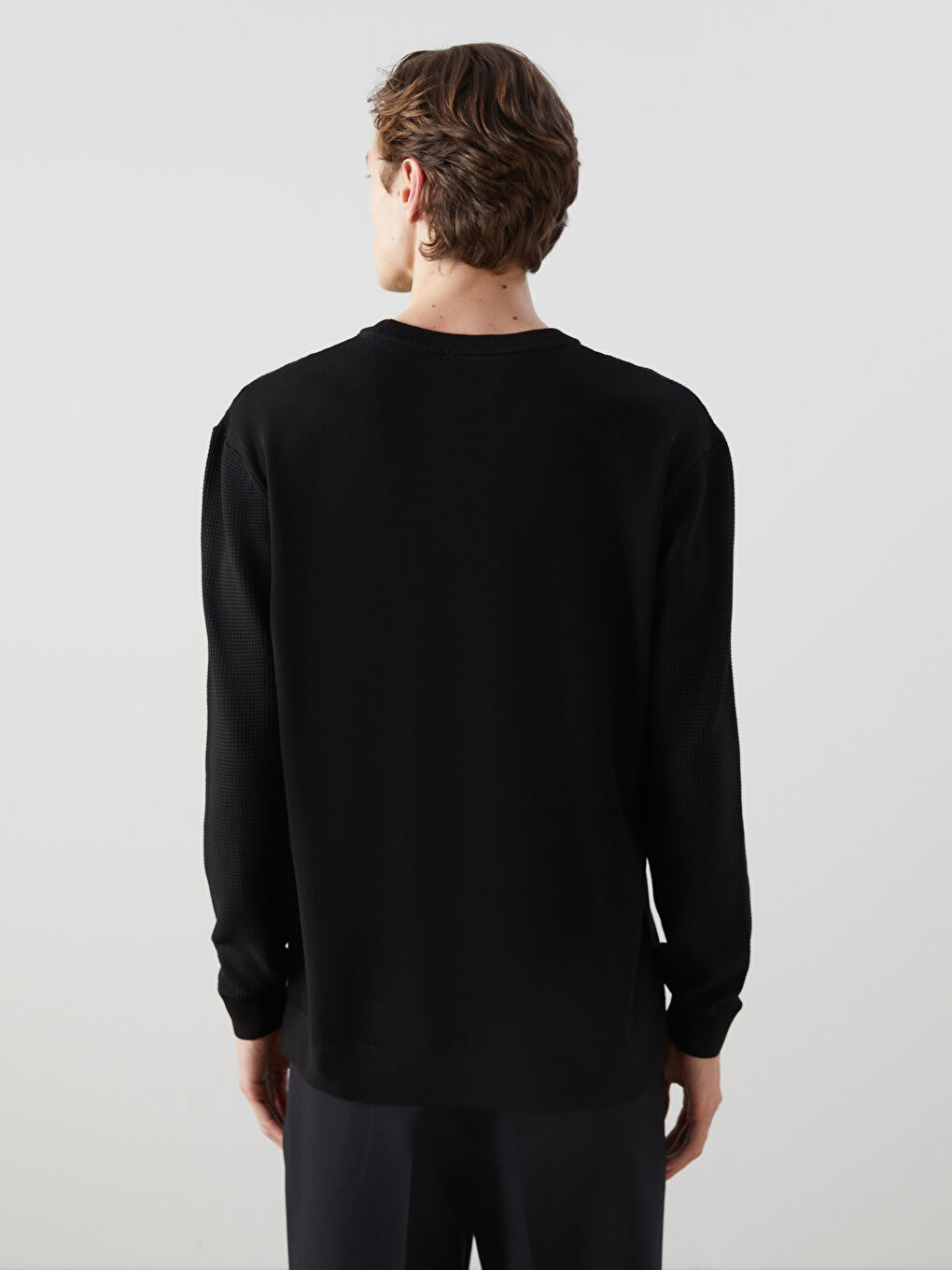 Siyah Bisiklet Yaka Erkek Triko Kazak-3