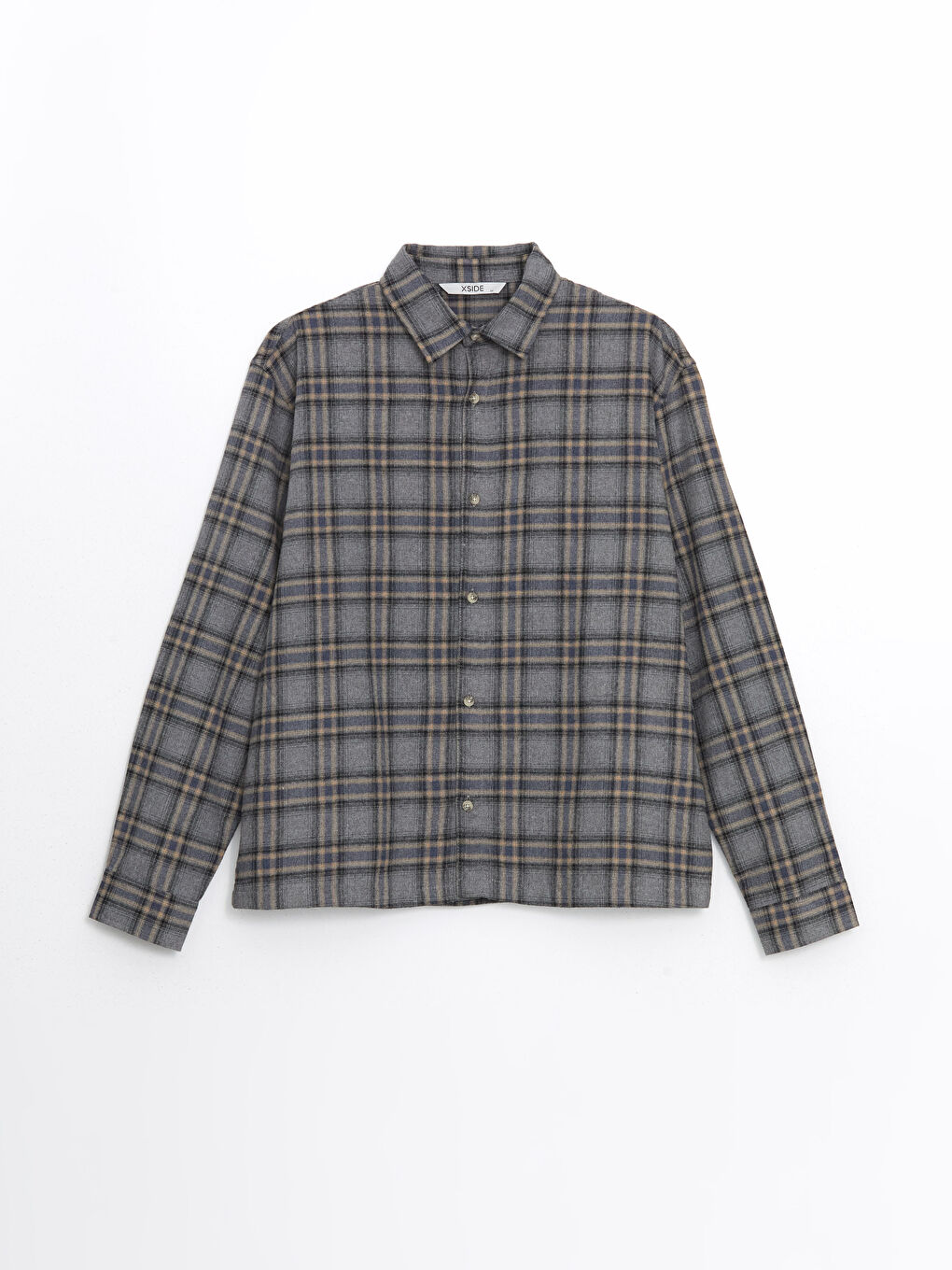 Gri Rahat Kalıp Uzun Kollu Ekose Erkek Gömlek-8