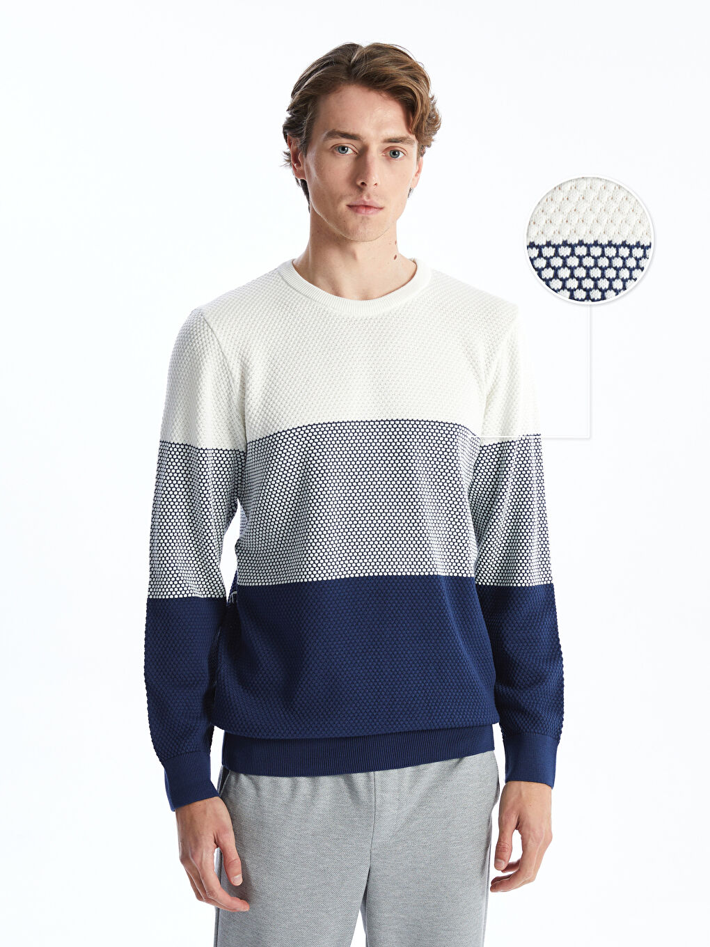 İndigo Bisiklet Yaka Uzun Kollu Renk Bloklu Erkek Triko Kazak