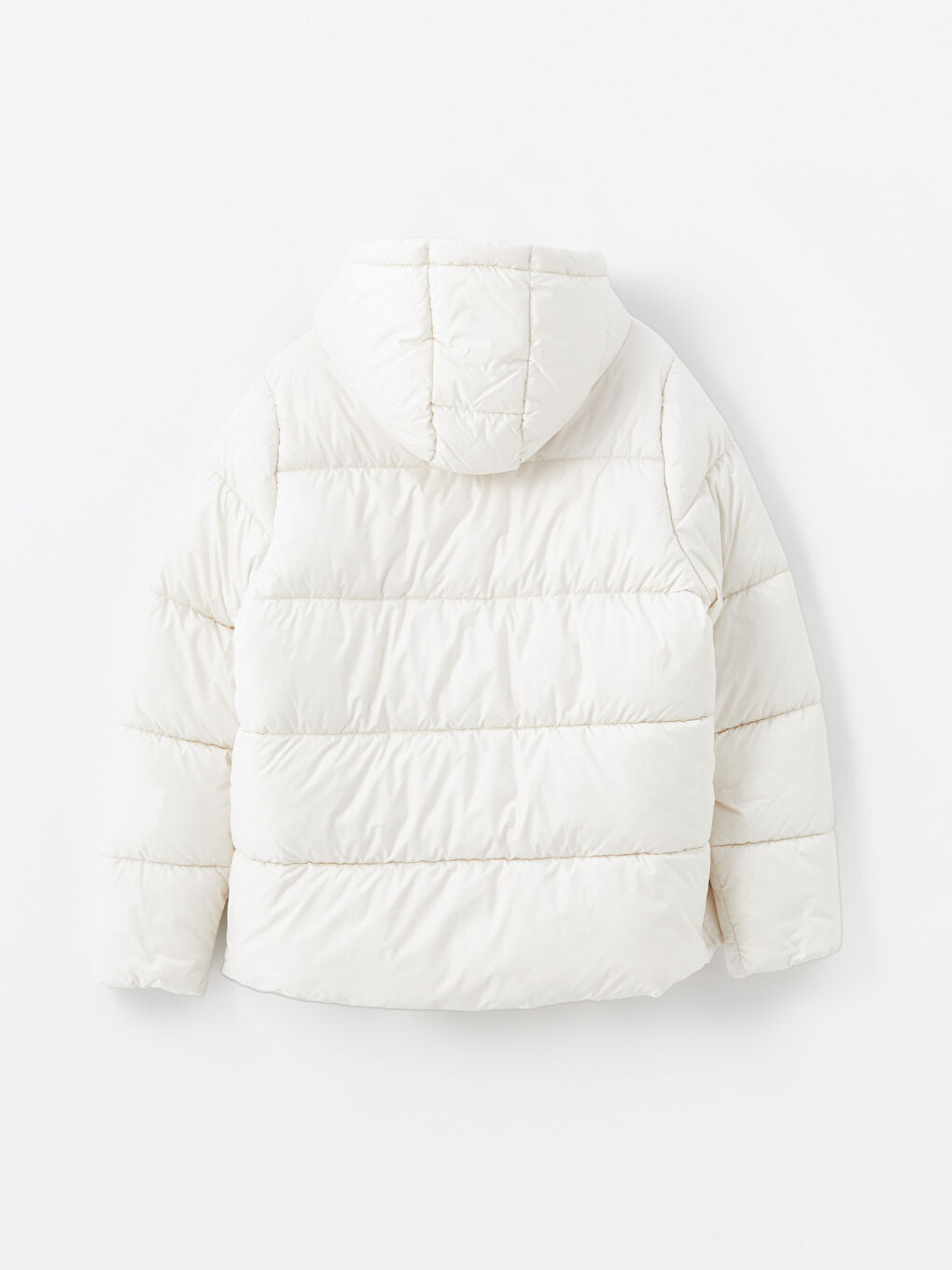 Ekru Kapüşonlu Kadın Şişme Mont-12