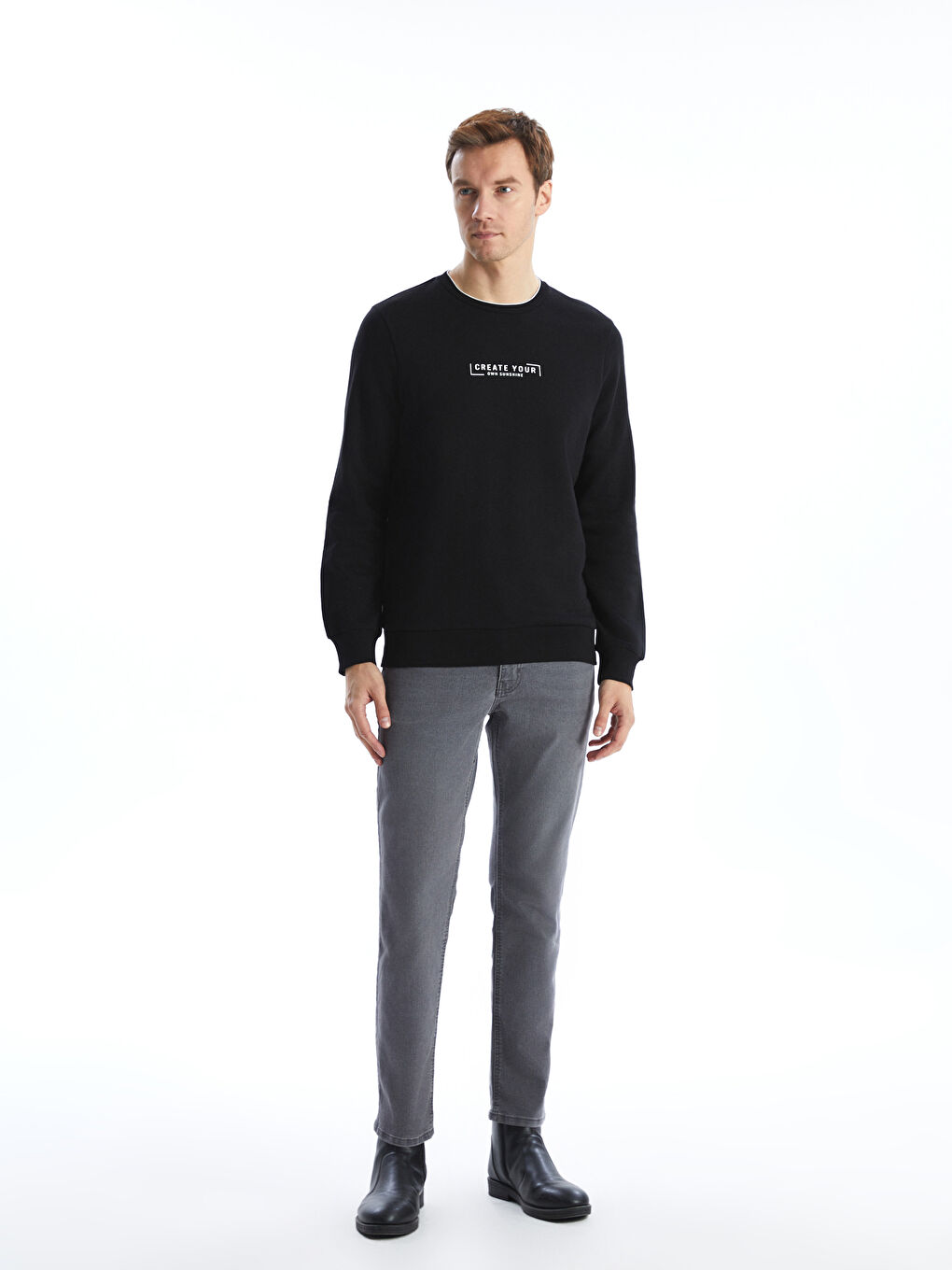 Crew Neck Printed Men's Thick Sweatshirt-1