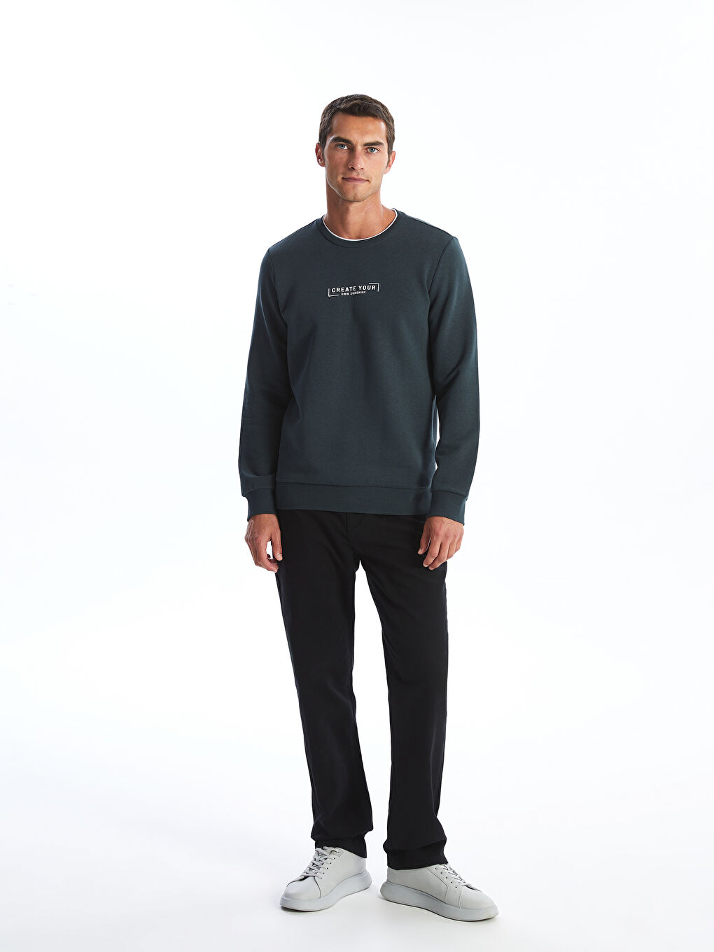 Crew Neck Printed Men's Thick Sweatshirt-1