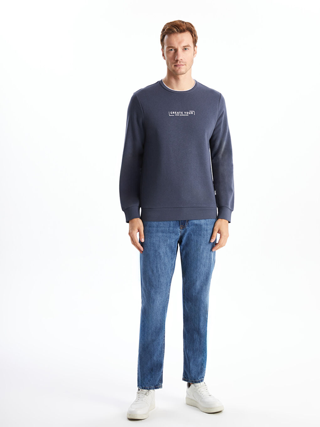 Crew Neck Printed Men's Thick Sweatshirt-1