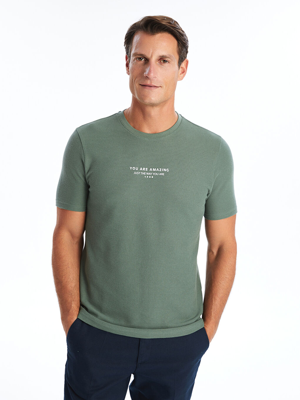LCWAIKIKI Classic Crew Neck Short Sleeve Printed Men's T-Shirt -W53544Z8-HBA