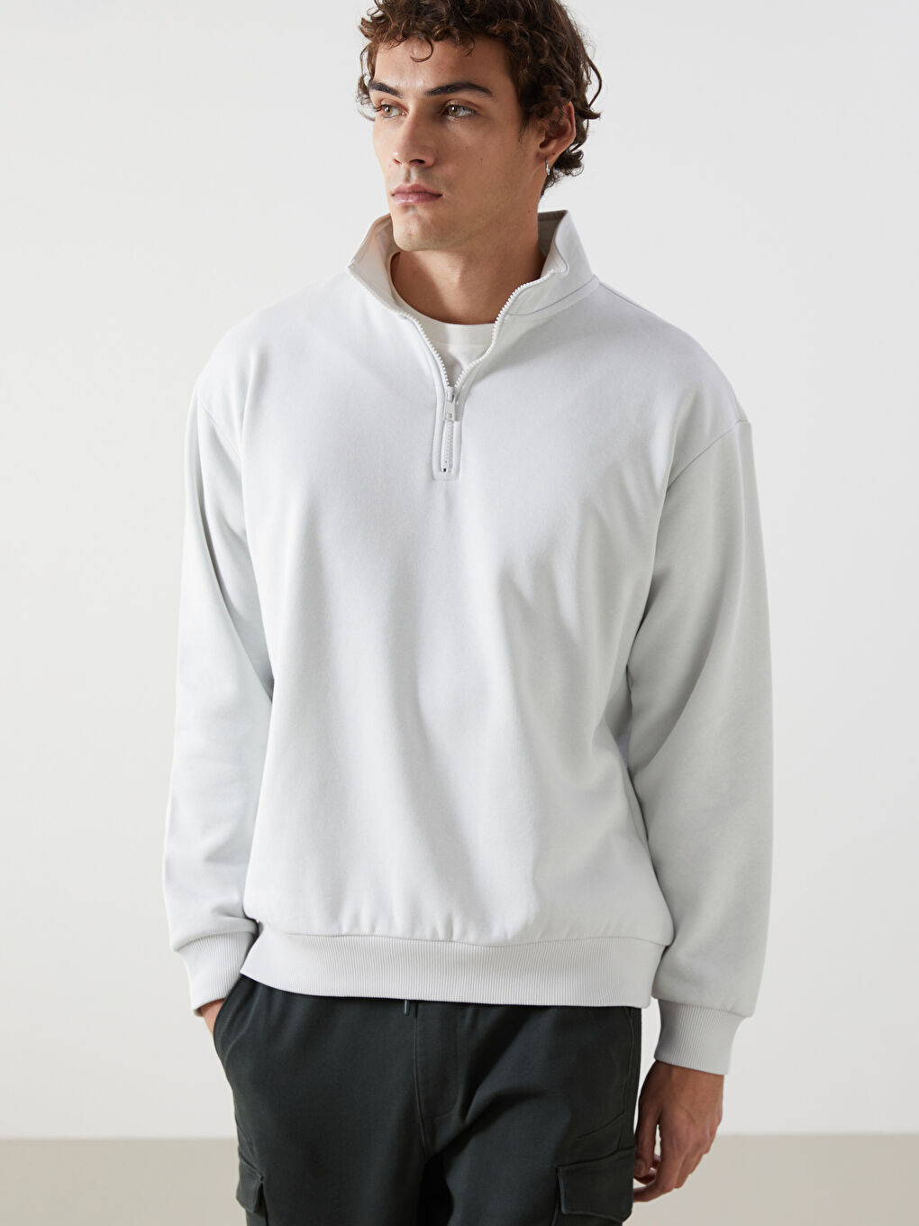 Funnel Neck Long Sleeve Thick Men's Sweatshirt -W4LT07Z8-YHA