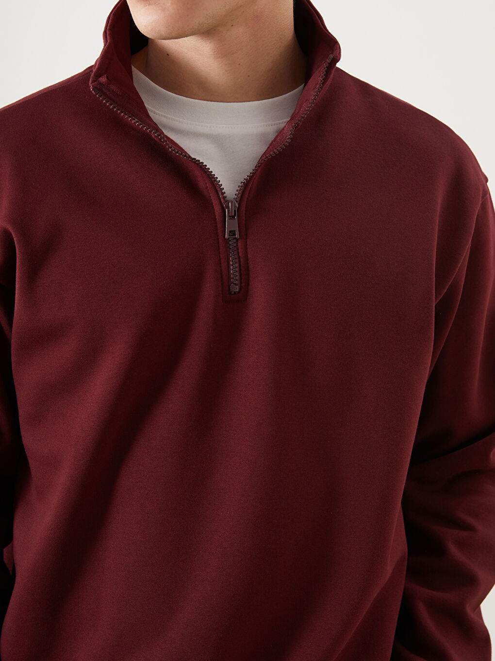 XSIDE Bordo Dik Yaka Uzun Kollu Kalın Erkek Sweatshirt - 2