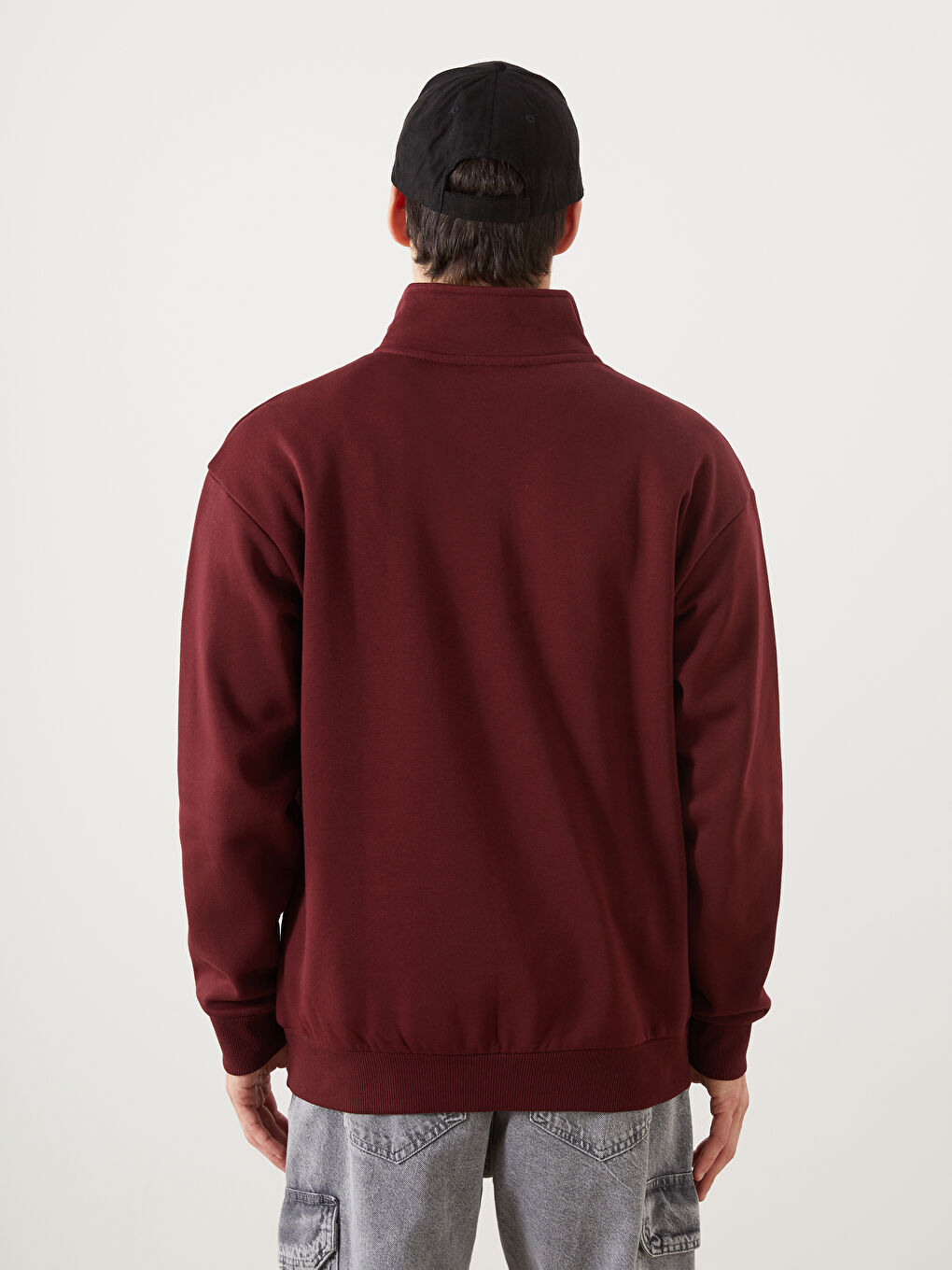 XSIDE Bordo Dik Yaka Uzun Kollu Kalın Erkek Sweatshirt - 3