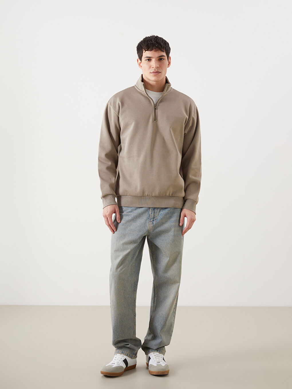 XSIDE Kahverengi Dik Yaka Uzun Kollu Kalın Erkek Sweatshirt - 1