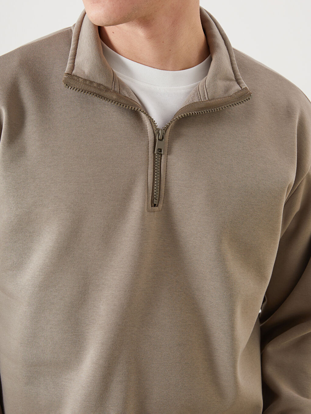 XSIDE Kahverengi Dik Yaka Uzun Kollu Kalın Erkek Sweatshirt - 2
