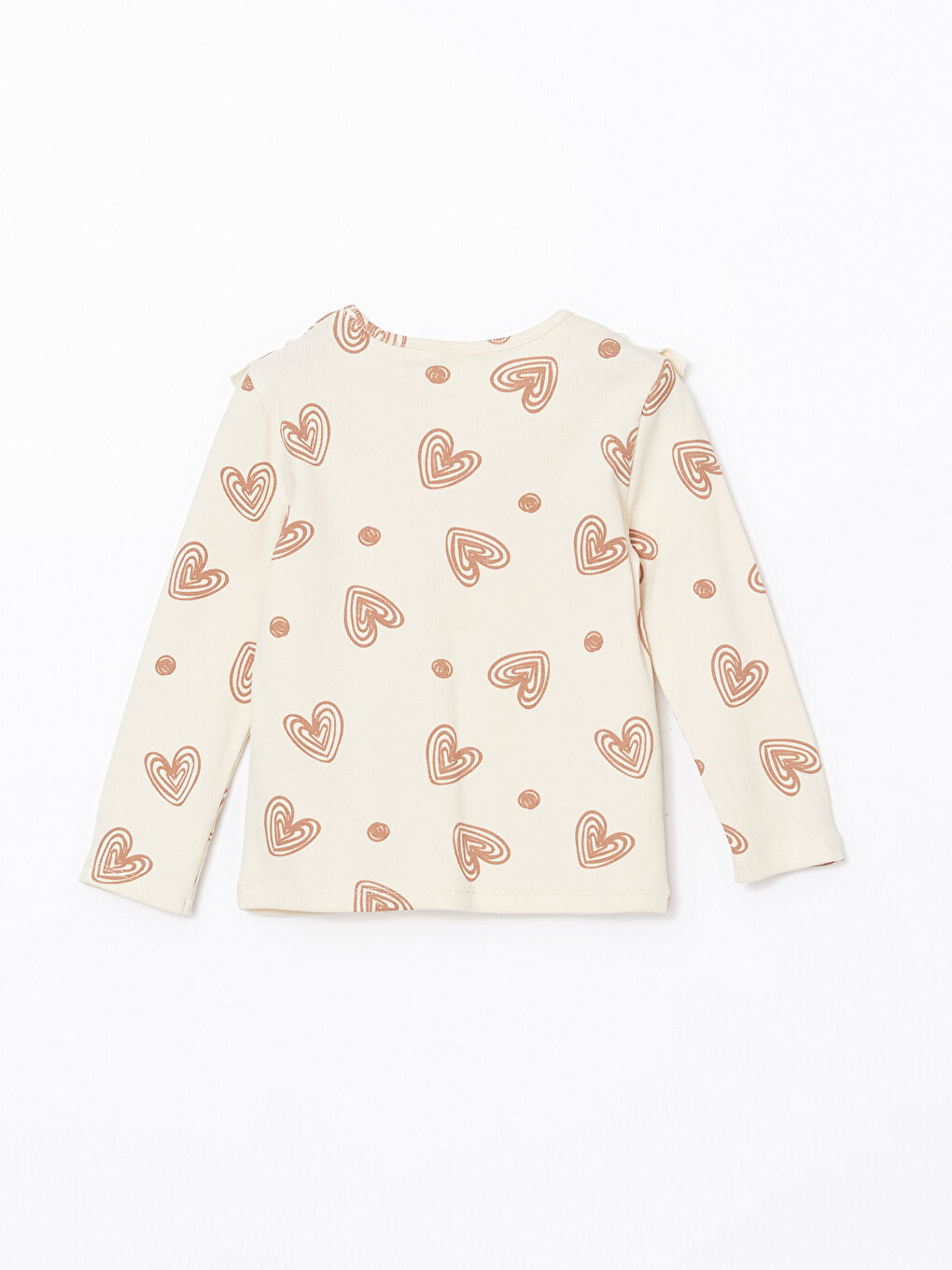Ekru Bisiklet Yaka Kalp Baskılı Kız Çocuk Tişört-1