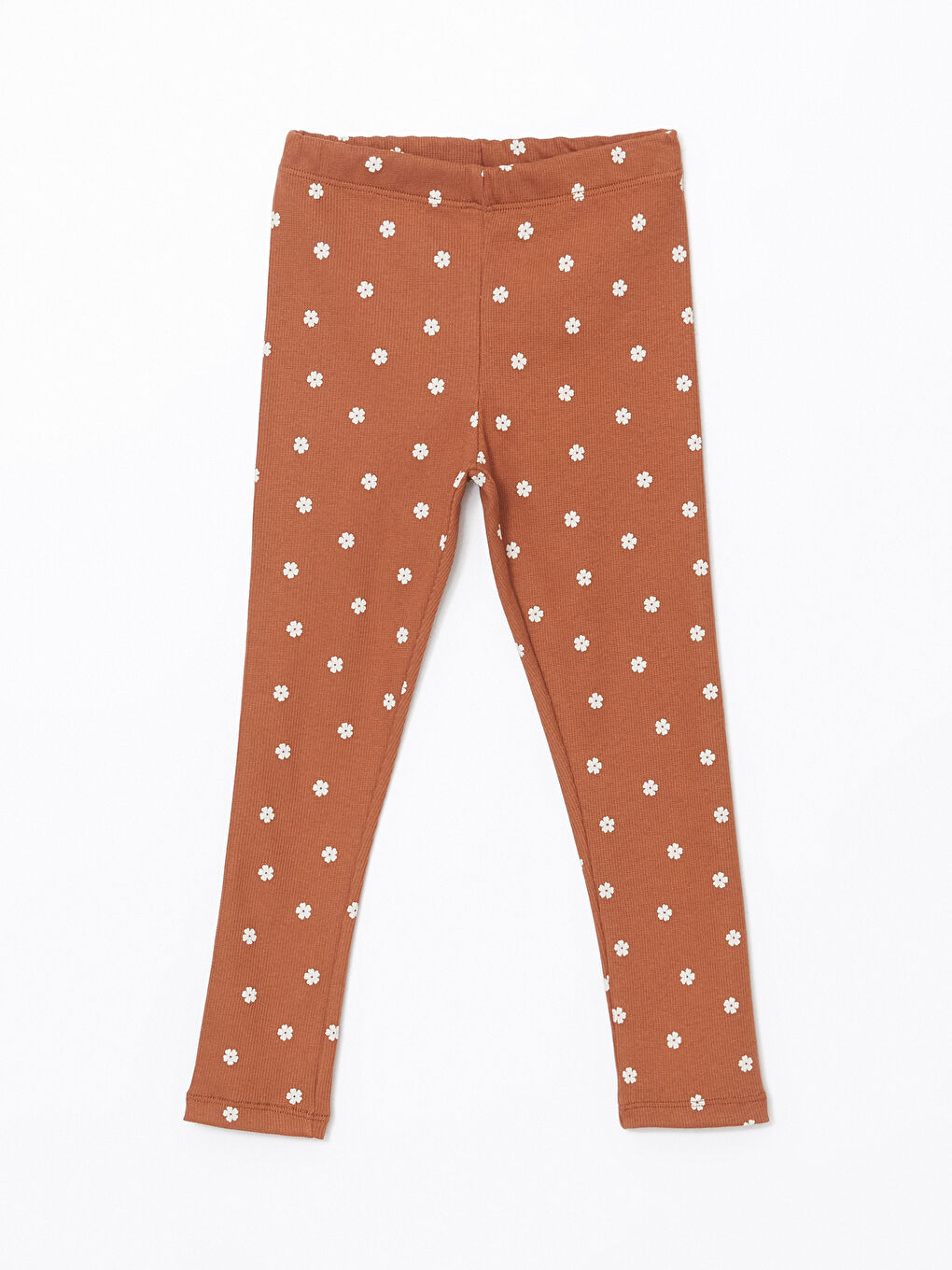 Kahverengi Beli Lastikli Baskılı Kız Çocuk Tayt