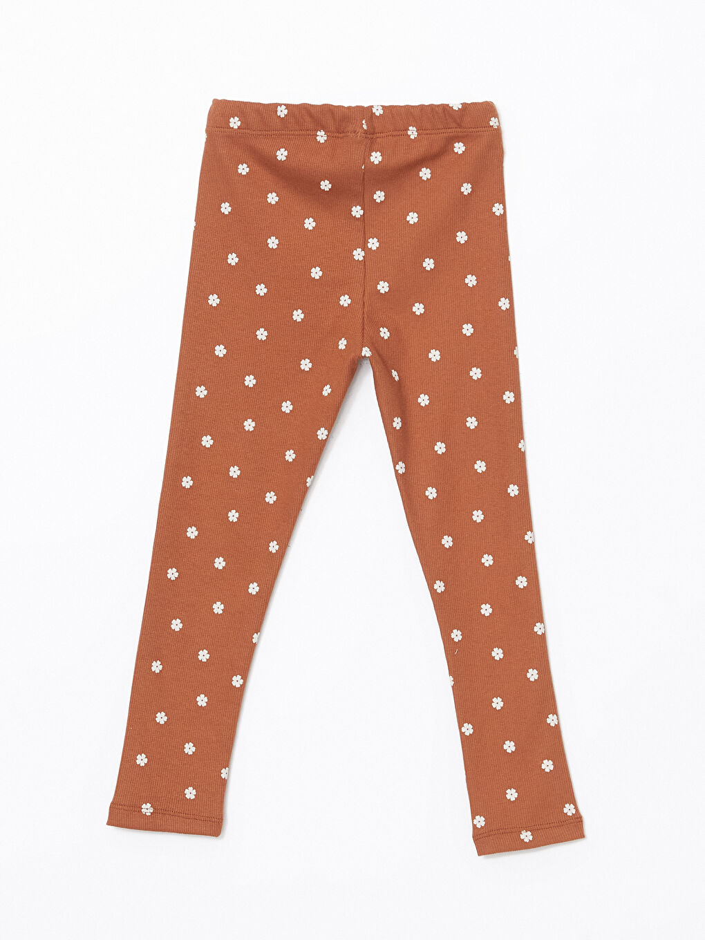 Kahverengi Beli Lastikli Baskılı Kız Çocuk Tayt-1