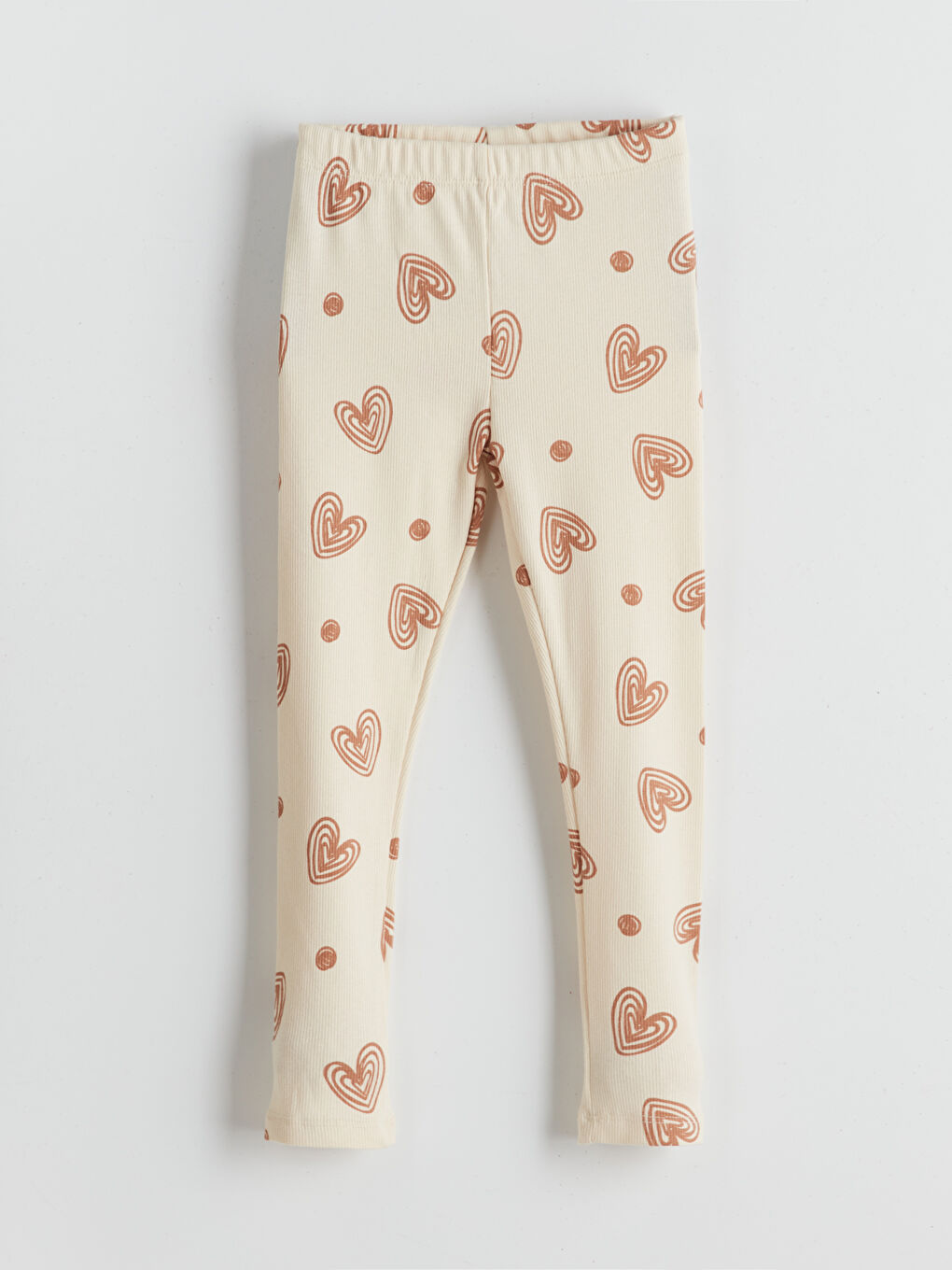 Ekru Beli Lastikli Baskılı Kız Çocuk Tayt