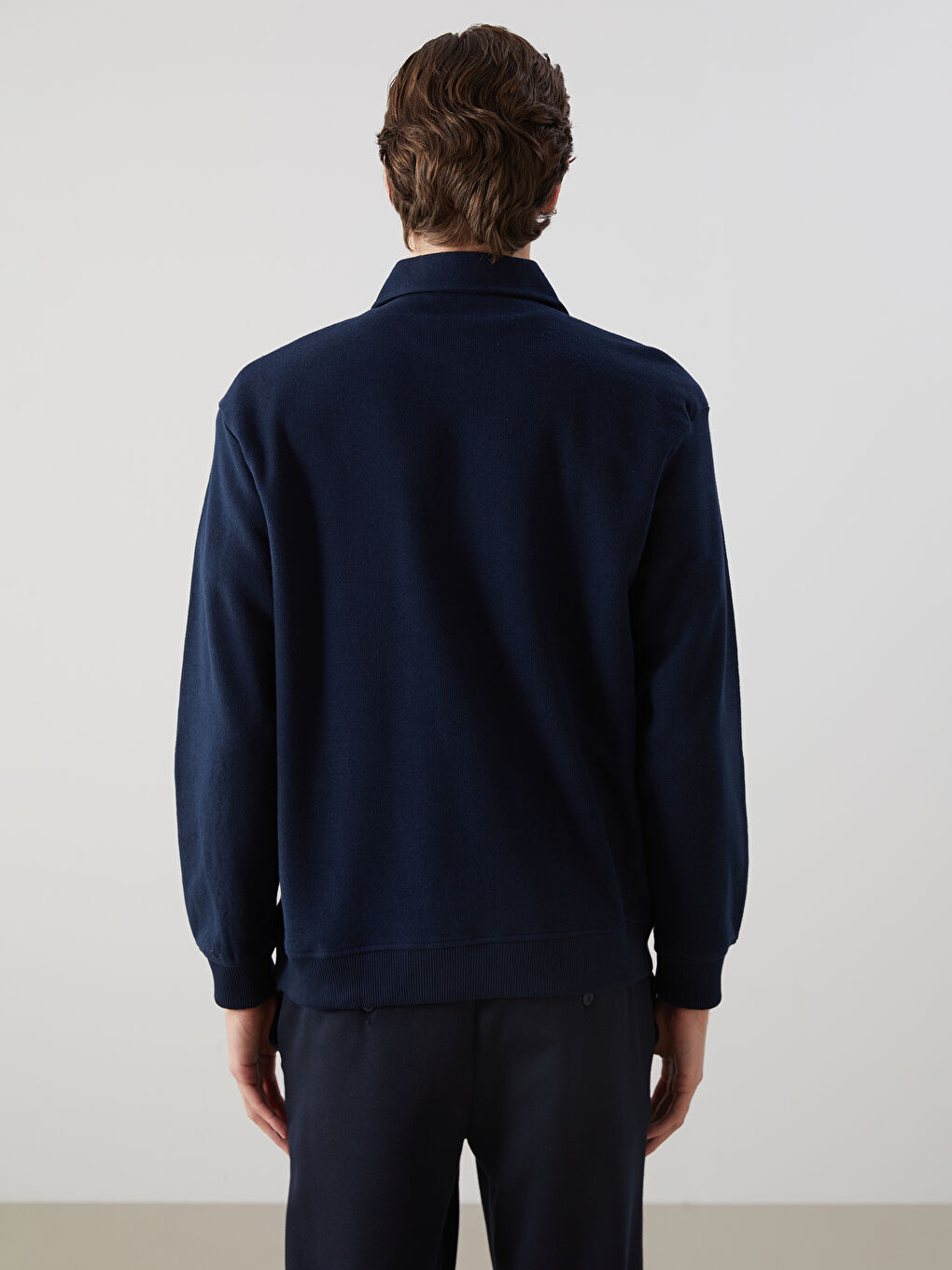Lacivert Polo Yaka Uzun Kollu Erkek Sweatshirt-3