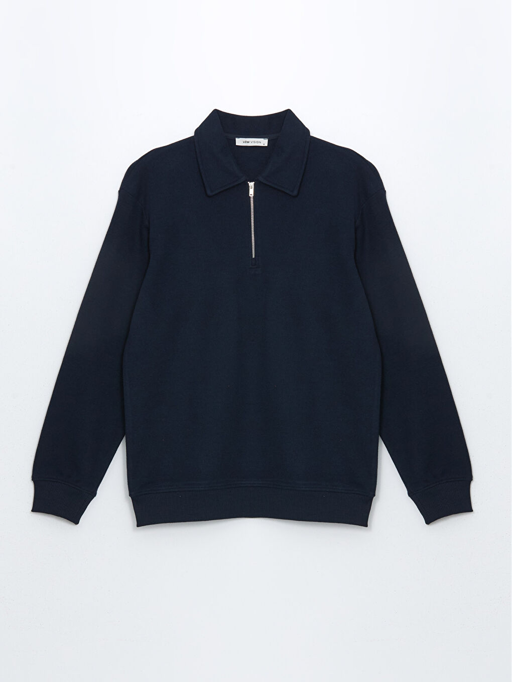 Lacivert Polo Yaka Uzun Kollu Erkek Sweatshirt-4