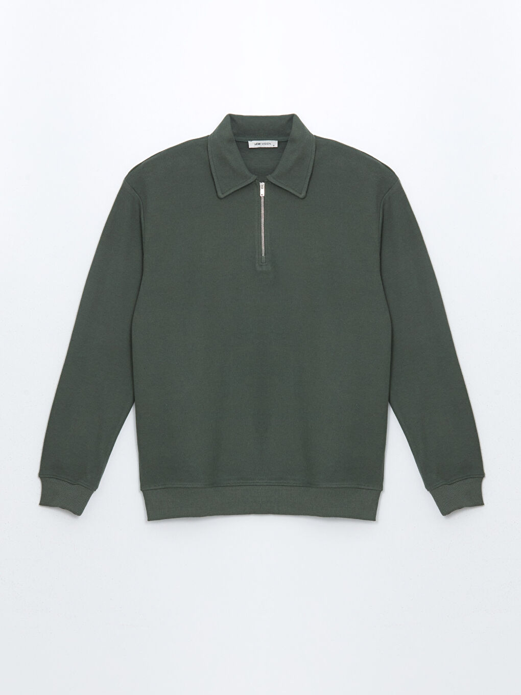 Yeşil Polo Yaka Uzun Kollu Erkek Sweatshirt-4