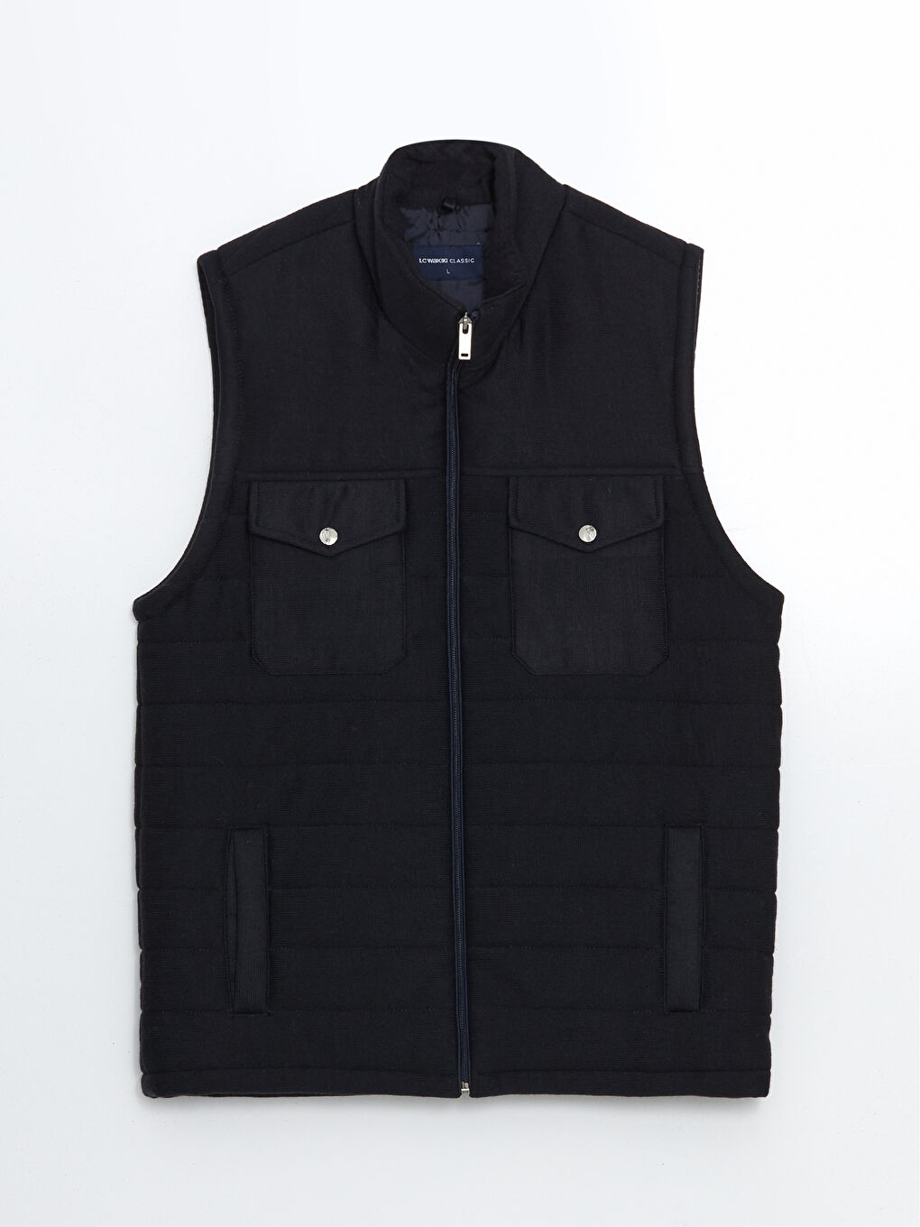 Lacivert Standart Kalıp Dik Yaka Erkek Yelek-4