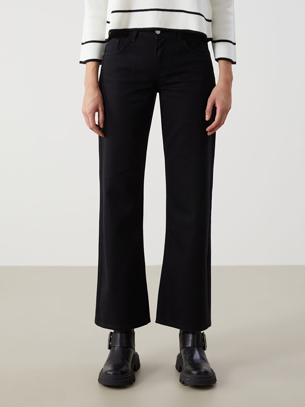LCW Jeans Siyah Wideleg Kadın Jean Pantolon - 1