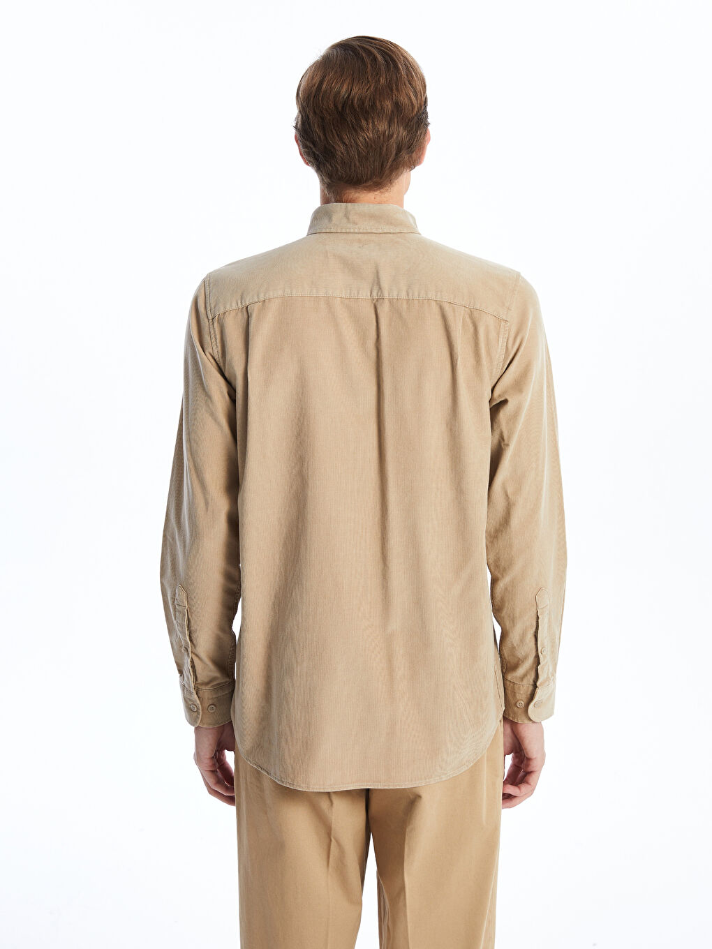 Bej Regular Fit Uzun Kollu Kadife Erkek Gömlek-7
