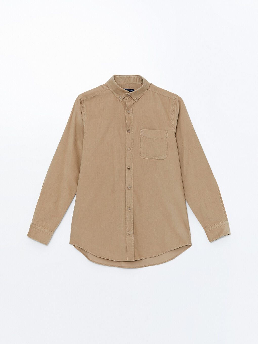 Bej Regular Fit Uzun Kollu Kadife Erkek Gömlek-9