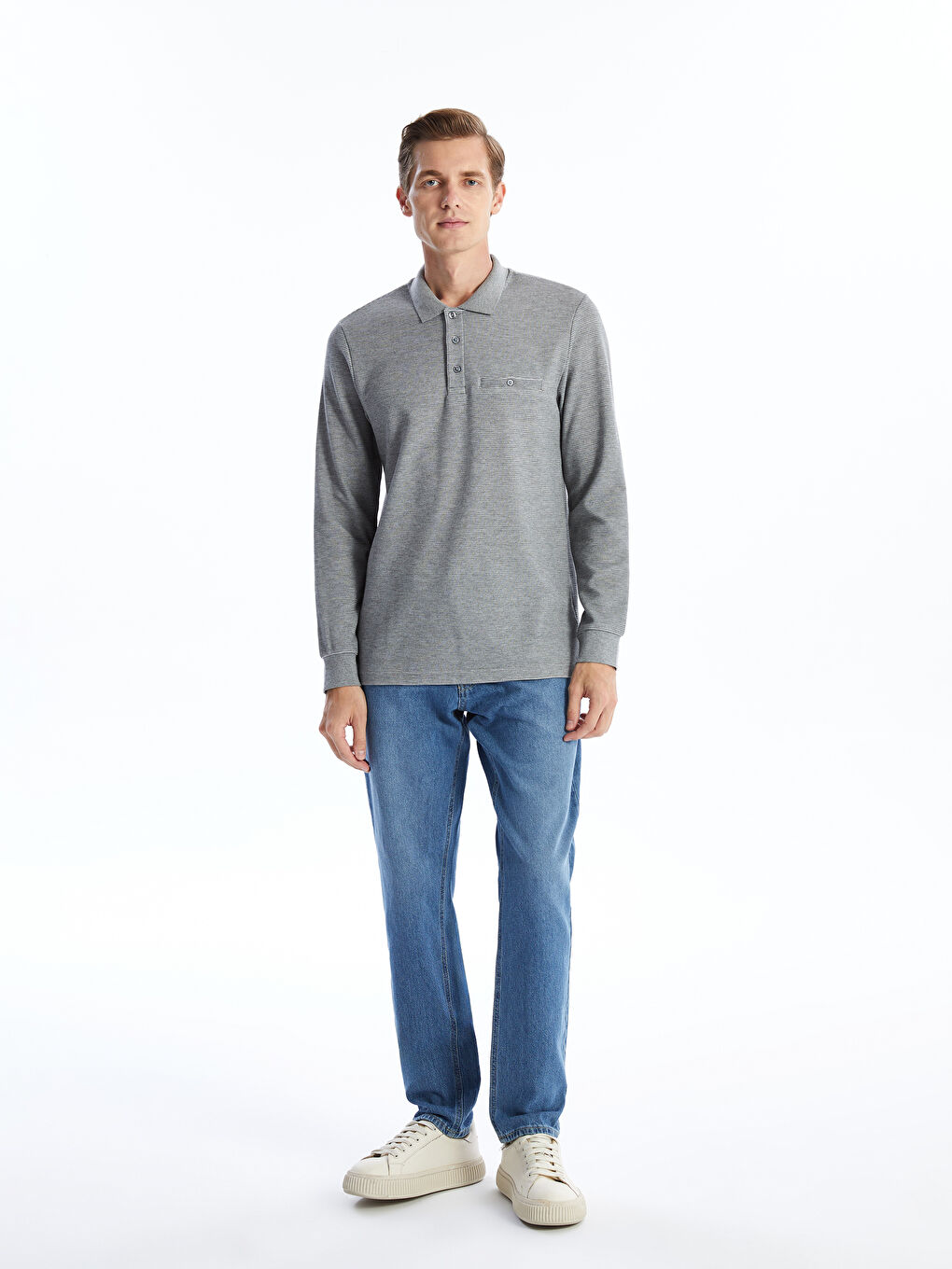 سويت شيرت ياقة بولو كم طويل للرجال-2