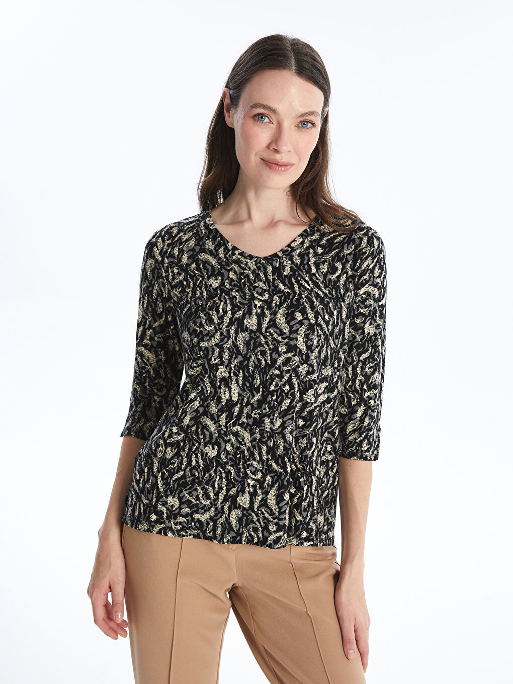 LCW Grace V-Neck Patterned Blouse -W54560Z8-LQJ