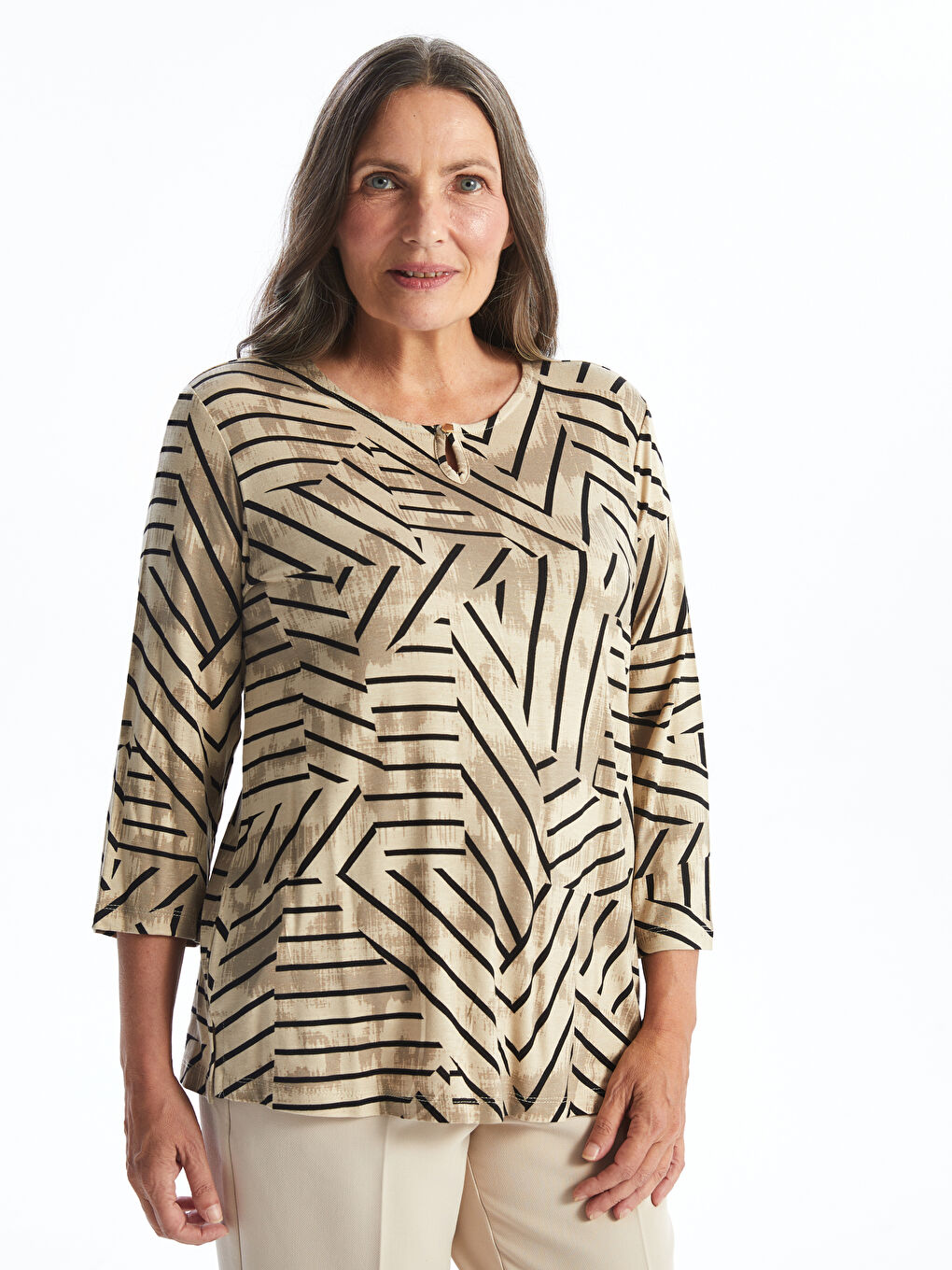 LCW Grace Crew Neck Patterned T-Shirt -W54564Z8-LQB