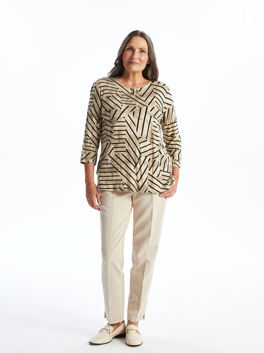 LCW Grace Crew Neck Patterned T-Shirt -W54564Z8-LQB