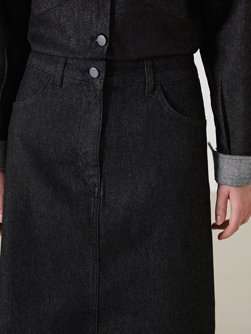 Siyah Standart Fit Kadın Jean Etek-2