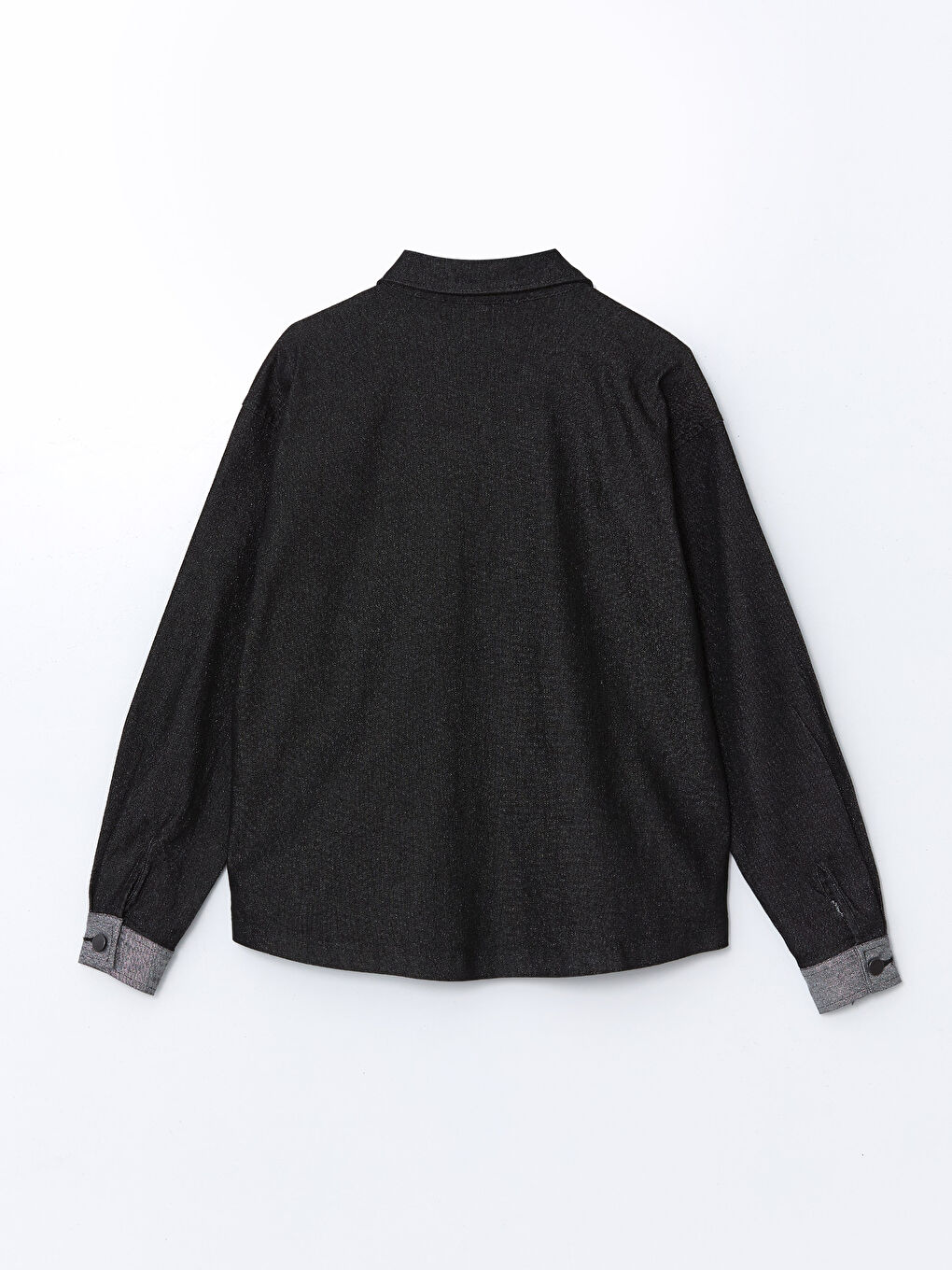 Siyah Parlak Görünümlü Kadın Jean Gömlek-5